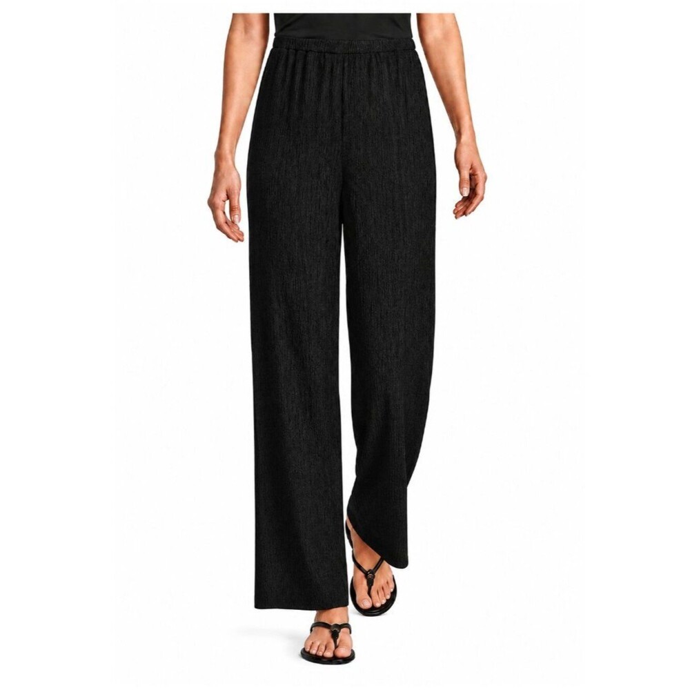 Tahari Black Textured Crinkle Woven Wide Leg Pull-On Ankle Pants Size XL